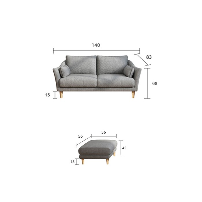 Sofa đôi Bắc Âu kích thước 140cm và đôn chất liệu cao cấp-GNK017