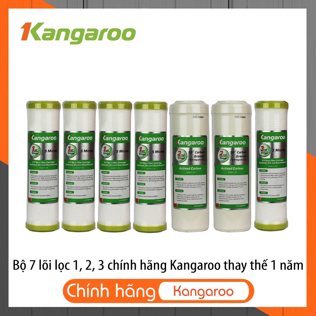 Bộ 7 lõi lọc số 1, 2, 3 Kangaroo thay thế liên tục 1 năm sử dụng