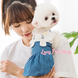 Váy đầm giả bò hoạ tiết mèo xinh xắn cho chó mèo thời trang thú cưng