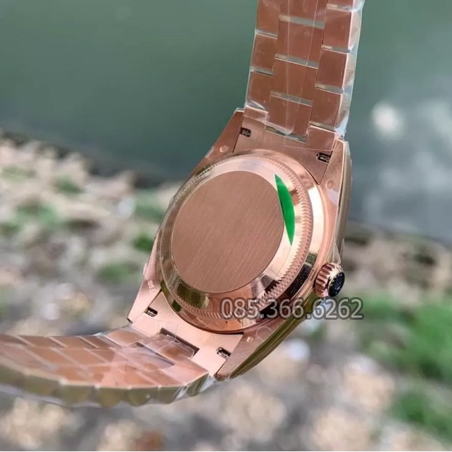 Đồng hồ nam Rolex cơ Automatic máy Nhật mẫu Classic 2 lịch màu nâu cafe, viền và dây vàng hồng size 39-40mm