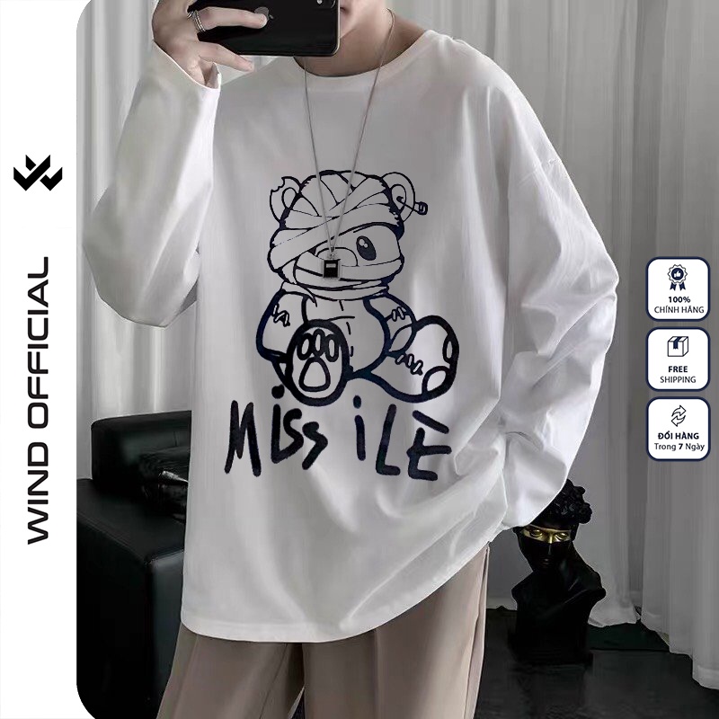 Áo thun tay dài WIND phông unisex form rộng GẤU ILE nam nữ sweater oversize ulzzang