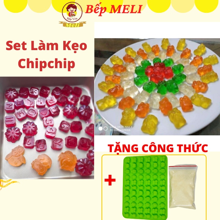 Set làm kẹo dẻo chip chip bộ gồm khuôn silicon và bột gelatin (tự làm bằng trái cây tai nhà)