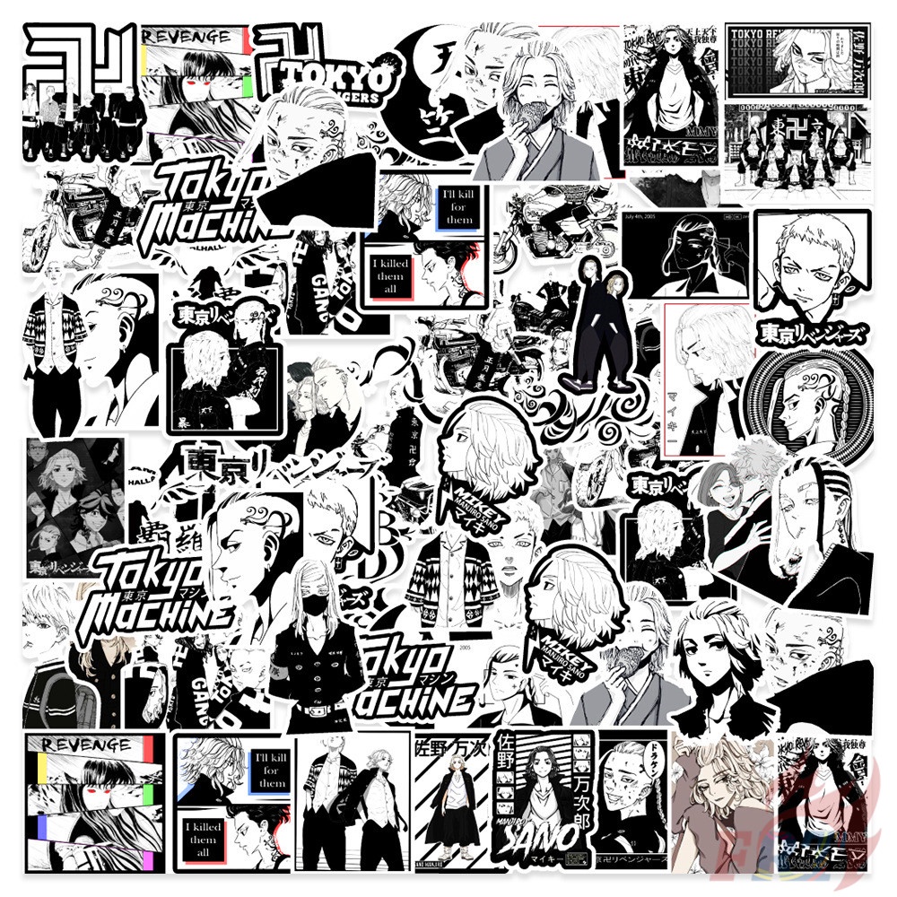 ❉ Tokyo Revengers . Classical Black &amp; White Series 01 Stickers ❉ 50Pcs/Set DIY Fashion Waterproof Doodle Decals Stickers
