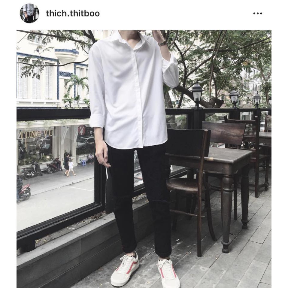 Áo sơ mi trắng đen nam nữ trơn unisex form rộng dài tay vải lụa mềm | Lee Hoàng Group | BigBuy360 - bigbuy360.vn