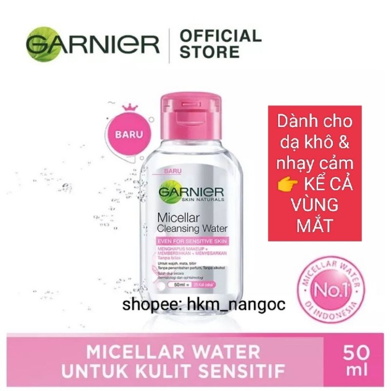 Nước tẩy trang Garnier hồng 50ml cho da nhạy cảm
