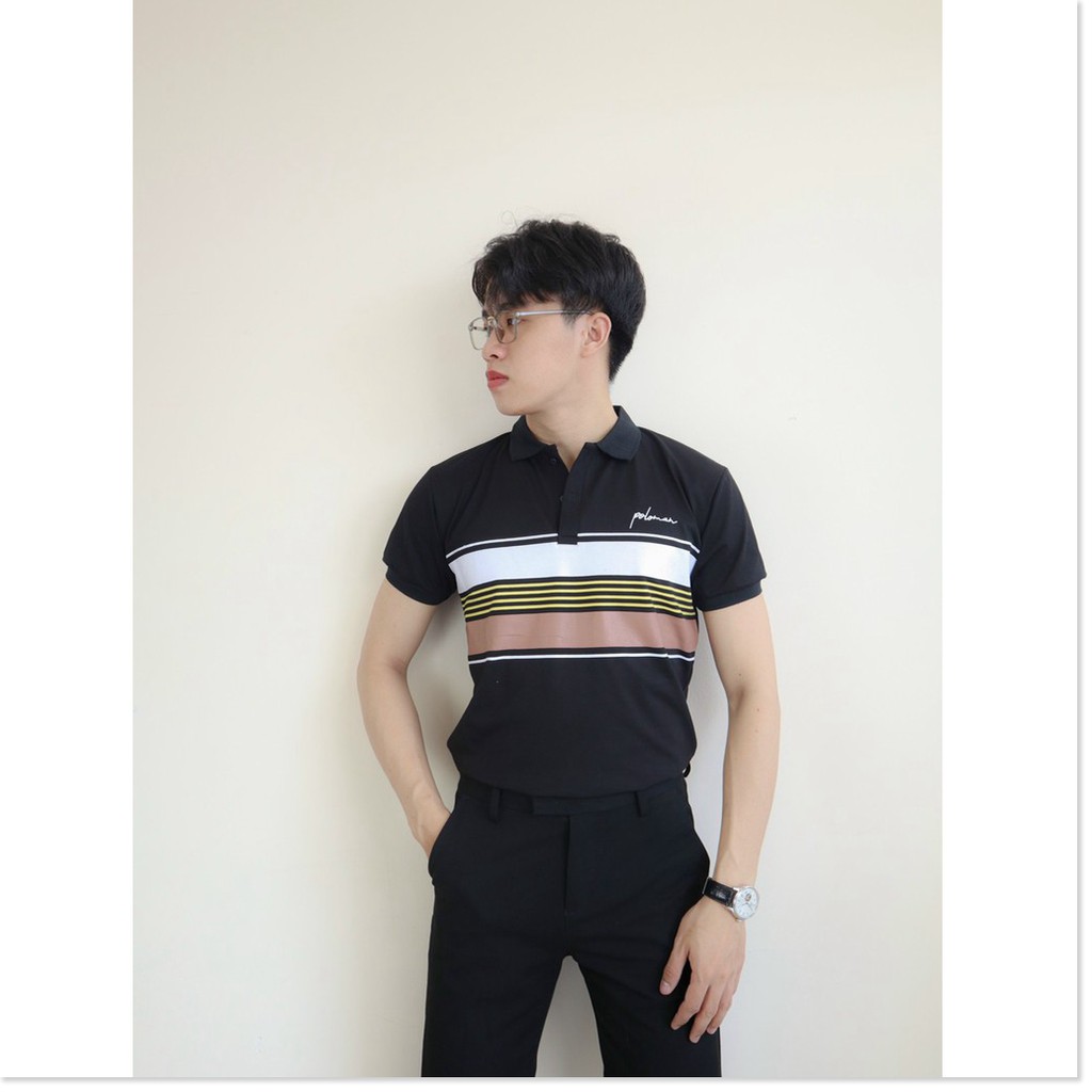 Áo thun cổ trụ ngắn tay kẻ ngang hoạ tiết cực đẹp KME FASHION