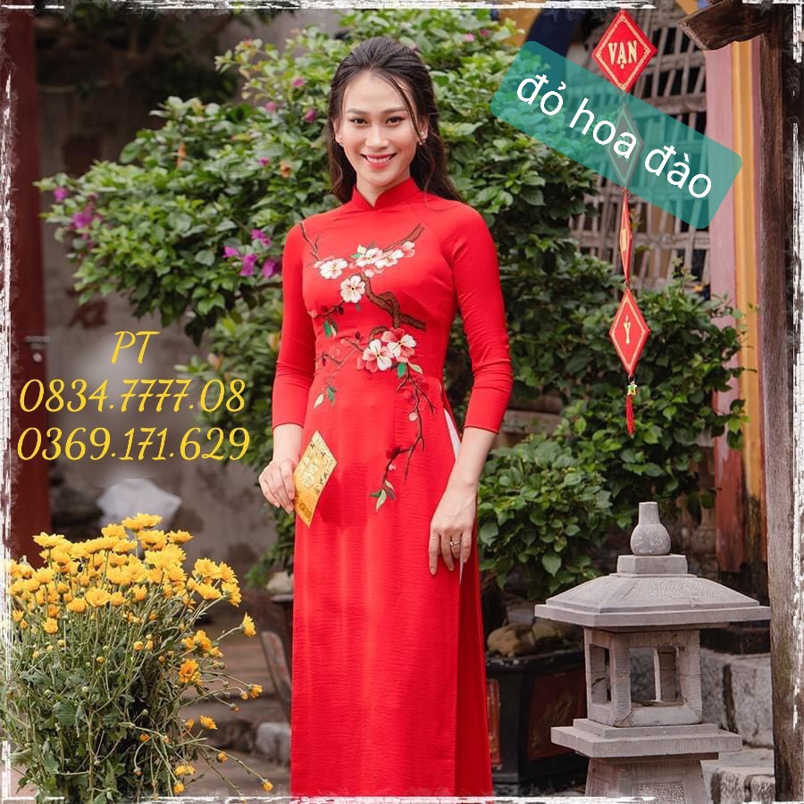 ÁO DÀI TRUYỀN THỐNG TÂY THI HOA THÊU TAY TỈ MỈ , XINH XẮN
