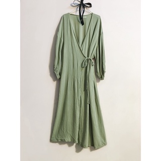 Đầm midi đũi đắp chéo cột dây eo