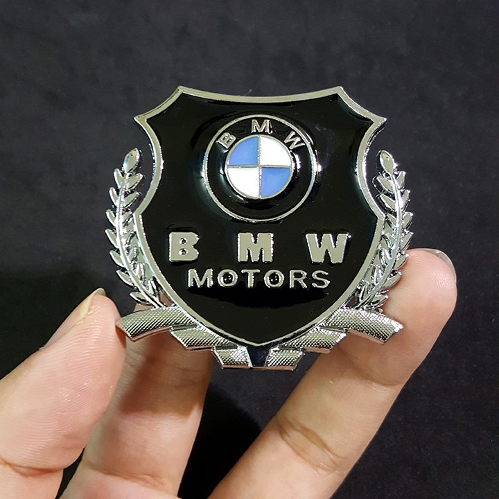 Bộ 2 miếng dán logo kim loại chữ BMW bông lúa