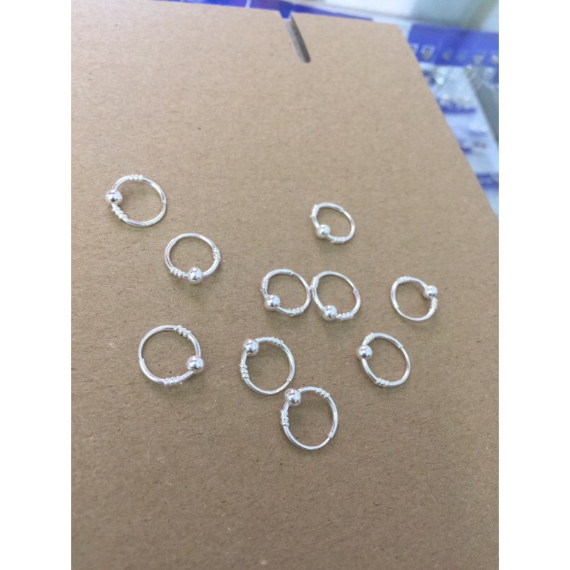 Khuyên tai tròn dày dặn quấn lò xo 1 bi bạc ta 1 chiếc đẹp