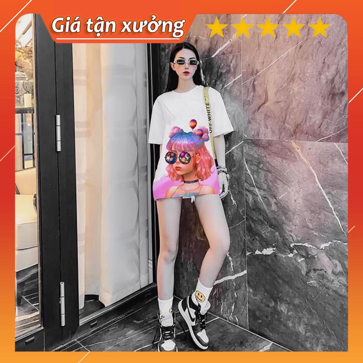 Áo Thun Cô Gái Đeo Kính Mắt Tròn ❤ Áo Phông Cotton Co Giãn In 5D