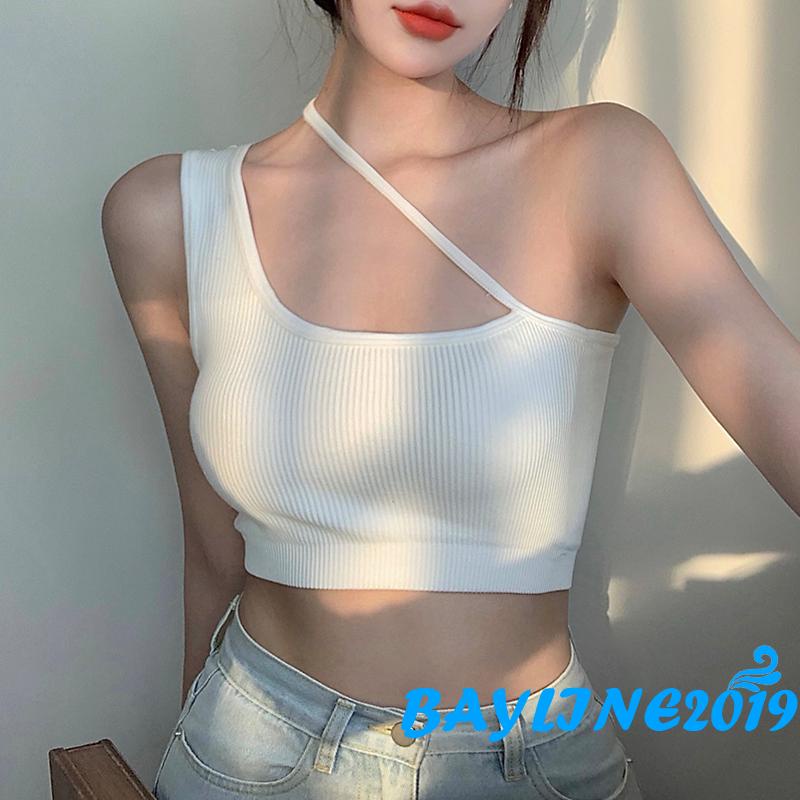 Áo croptop dành cho nữ không tay hở vai dáng ôm màu trơn thiết kế gợi cảm