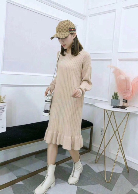 Váy len suông dáng dài