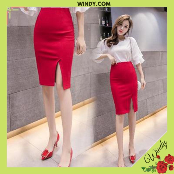 Chân Váy Công Sở Bút Chì Sẻ Trước Chất Umi Hàn Co Giãn Thời Trang WD666