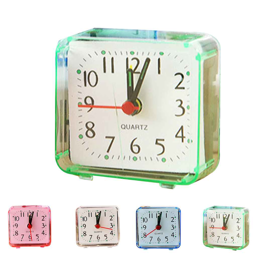 [CHOO] Square Small Bed Alarm Clock Transparent Case Compact Travel Clock Mini Children Student Desk Watch