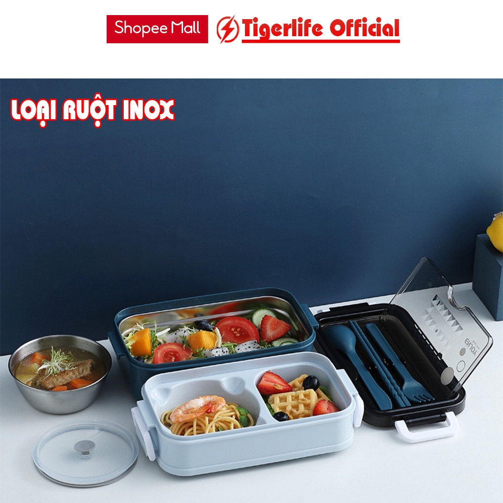 Hộp đựng cơm Tigerlife akihoXC-365 giữ nhiệt inox và Nhựa PP dùng mang đồ ăn đi làm đi chơi xa kèm túi xách