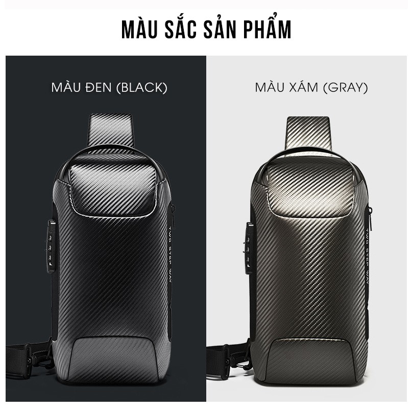 [Bảo hành 12 tháng] Túi đeo chéo du lịch phong cách Biker, có khóa số chống trộm – BANGER RIDER – Carbon