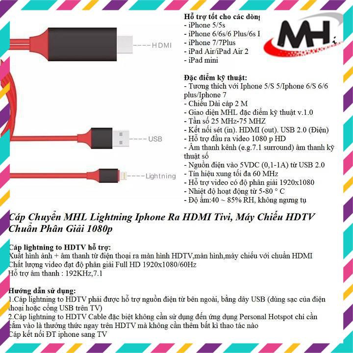 Cáp MHL Lightning to HDMI cho iPhone, iPad-Sản xuất theo công nghệ mới 2020 TĂNG ĐỘ NÉT-ĐỘ ỔN ĐỊNH tín hiệu 100%