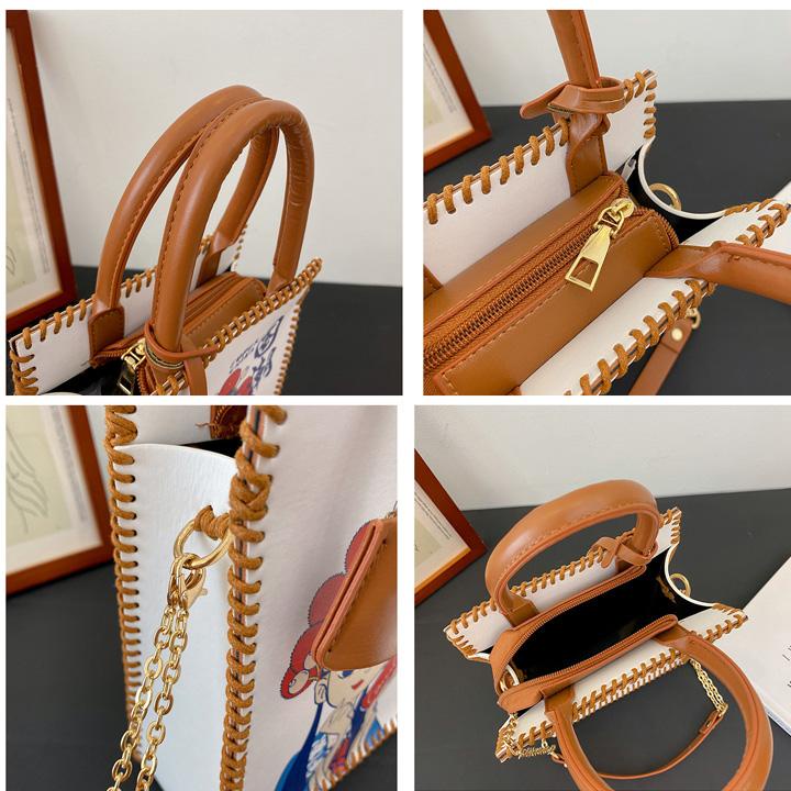 Túi cói đeo vai thời trang in ấn thủ công vật liệu dệt khâu tay tự làm kiểu sứ giả quốc triều  H1991 (sang trọng)