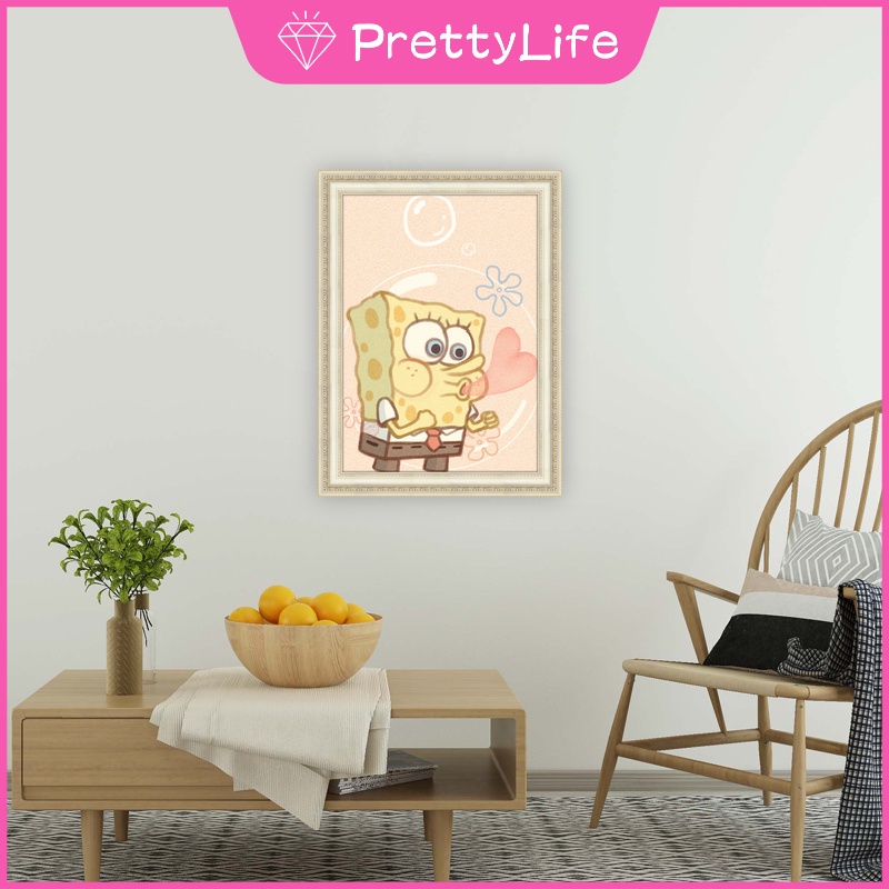 Bộ tranh đính đá 5D họa tiết hoạt hìnhongeBob độc đáo DIY dùng trang trí nhà cửa 30x4