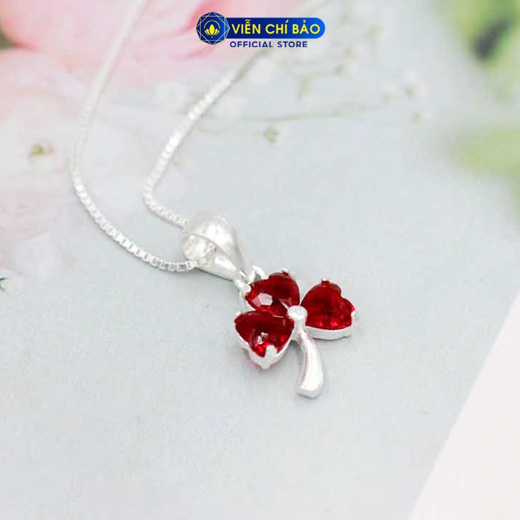 Dây chuyền bạc nữ cỏ 3 lá đính đá đỏ bạc S925thời trang phụ kiện trang sức nữ thương hiệu Viễn Chí Bảo M400290-DO
