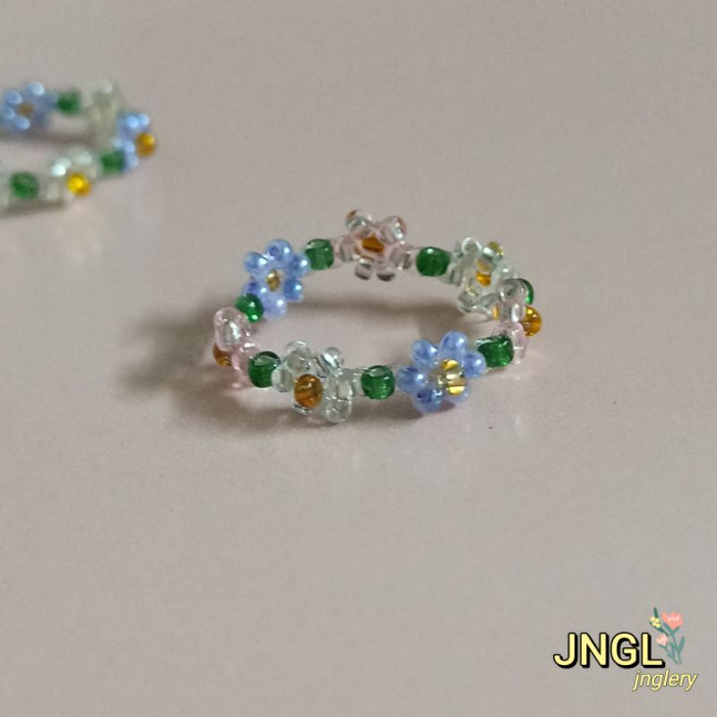 Nhẫn hoa nhí Violet kiểu Hàn | Nhẫn nơ thỏ hạt cườm dễ thương|beaded flower ring