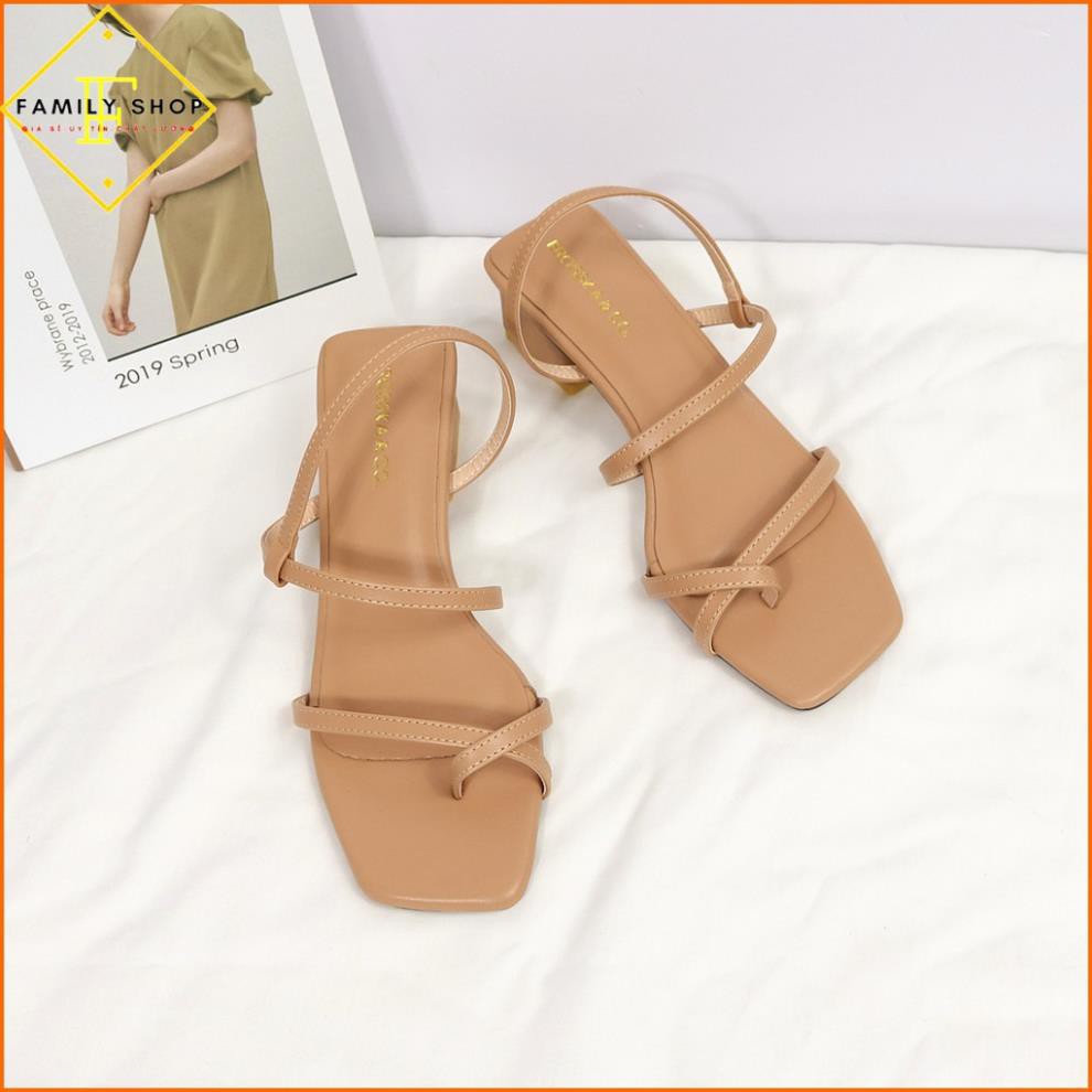 Giày sandal nữ thời trang xỏ ngón, kiểu dáng hiện đại mũi vuông đế cao 5cm màu kem EB024 [drop]