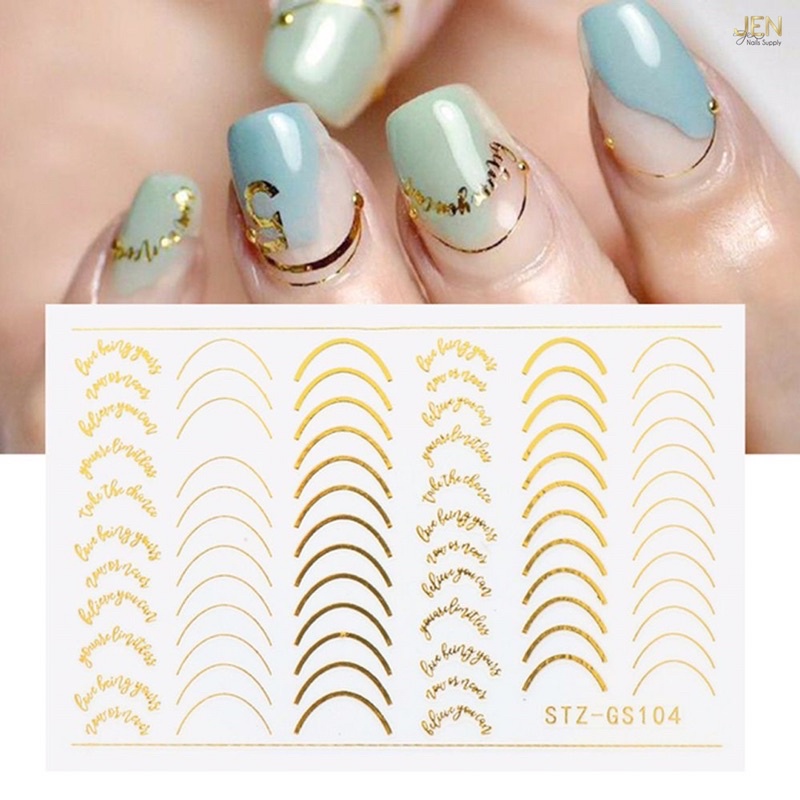 Sticker dán móng đường cong tròn line viền vàng-hình dán nail