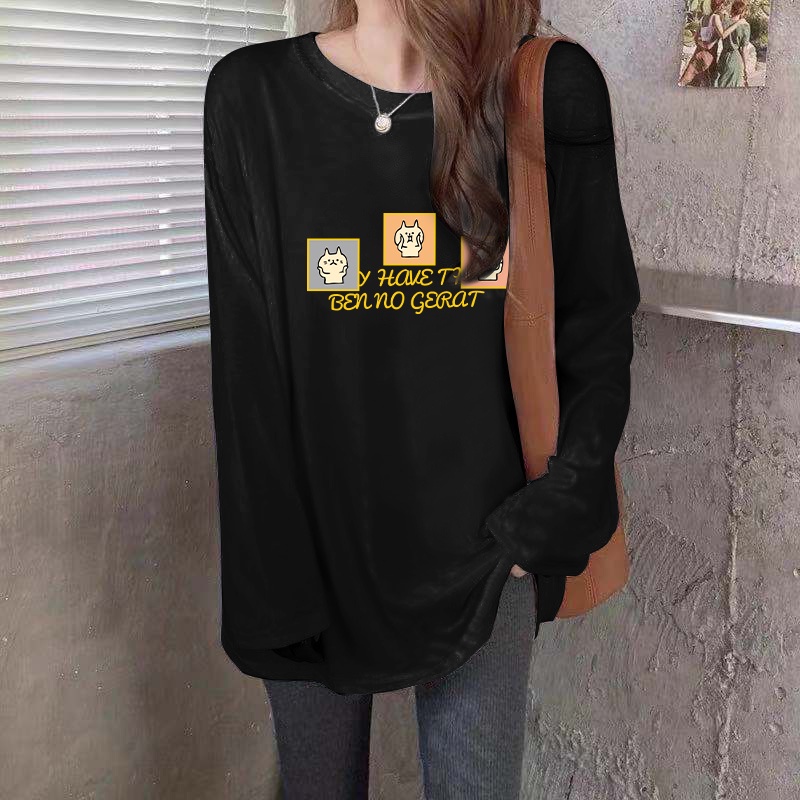 NRVP Áo thun dài tay dáng rộng in hoạt hình