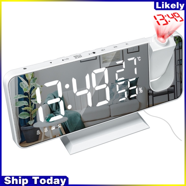 Đồng Hồ Báo Thức Kỹ Thuật Số Có Đèn Led Chiếu Tích Hợp Đài Fm Xoay 180 Độ Độc Đáo
