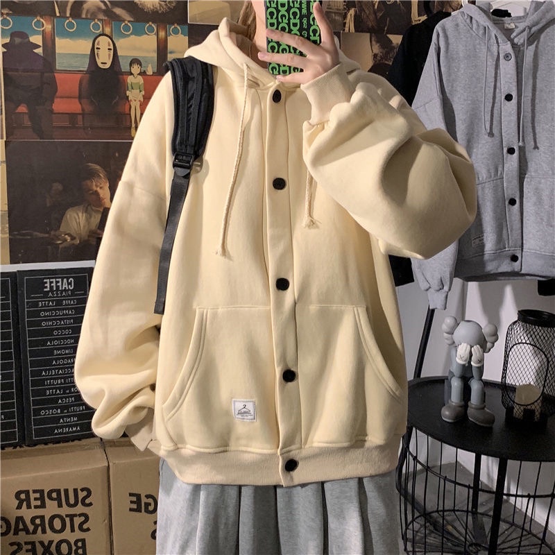 Áo khoác nỉ dáng bomber, hoddie có mũ gài nút hàng taobao đẹp