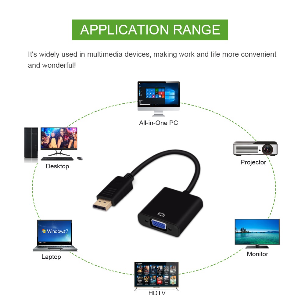 Đầu chuyển đổi DP sang VGA tiện dụng dành cho màn hình máy tính/laptop/ máy chiếu chuyên nghiệp