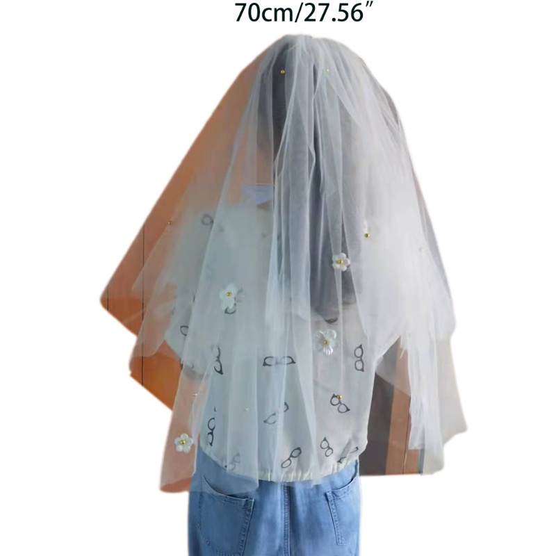 Mạng Che Mặt Cho Cô Dâu Với Lược Kim Loại Cắt 2 Tầng