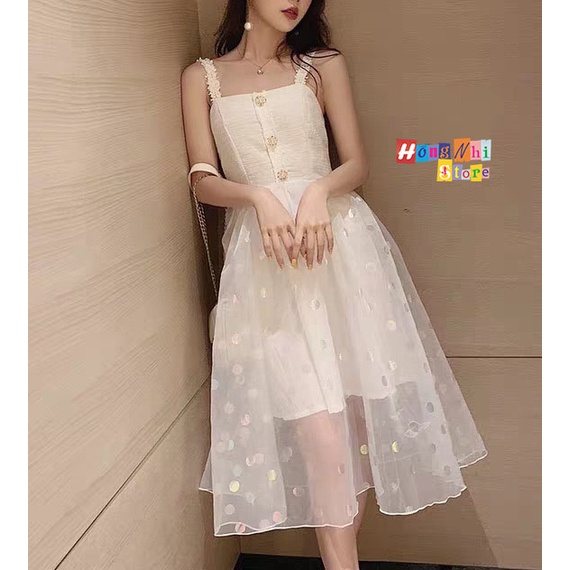 Đầm Midi Xoè Trắng Tiểu Thư 2 Dây Dáng Rộng Ulzzang