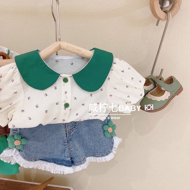 Hàng Mới Về Set Áo Thun Ngắn Tay Và Quần Short Denim Thời Trang Mùa Hè Cho Bé Gái 5