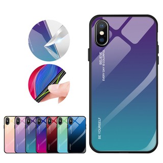 Ốp điện thoại mặt kính cường lực viền silicon 2 màu chuyển đổi tự nhiên cho IPhone XR