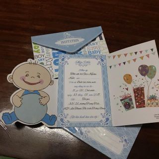 Combo 60 thiệp thôi nôi hình bé ôm bóng (đã in thông tin)