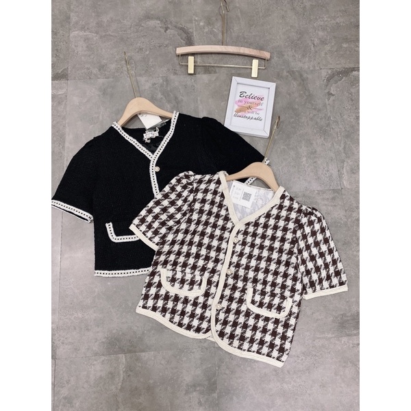 [Freeship Mặc Là Xinh] Áo Dạ Kẻ Ziczac Khuy Ngọc, Áo Dạ Viện 2 Lớp Tay Cộc ( có ảnh thật+video) | BigBuy360 - bigbuy360.vn