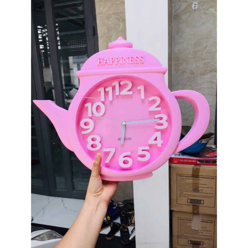 Đồng hồ treo tường hình ấm trà hồng 45*38*5cm