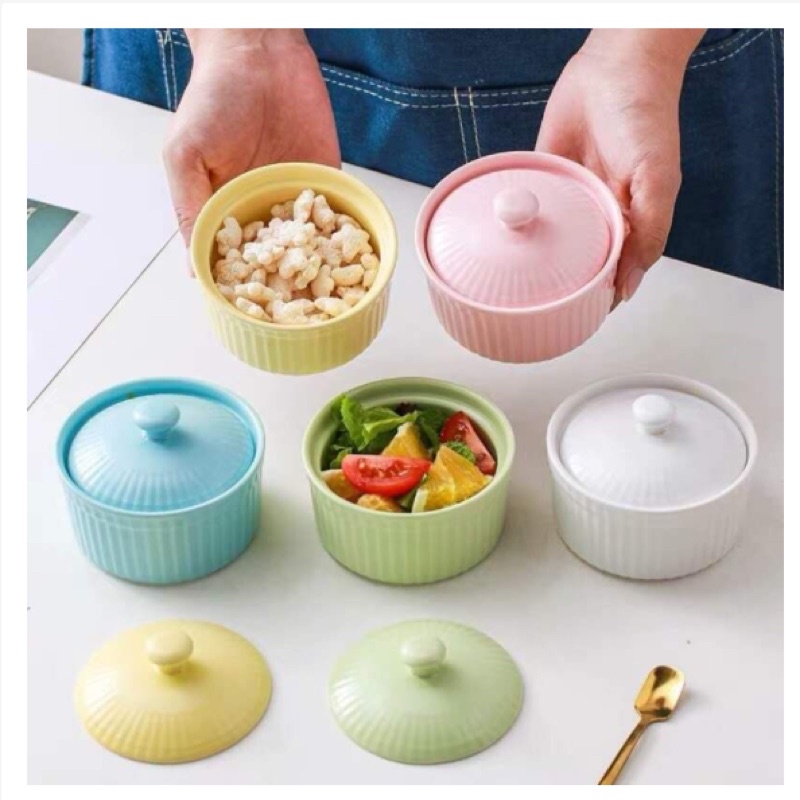 Khuôn sứ Ramekin có nắp làm bánh, pudding, sữa chua ăn dặm cho bé - Ăn dặm LINKLINK STORE
