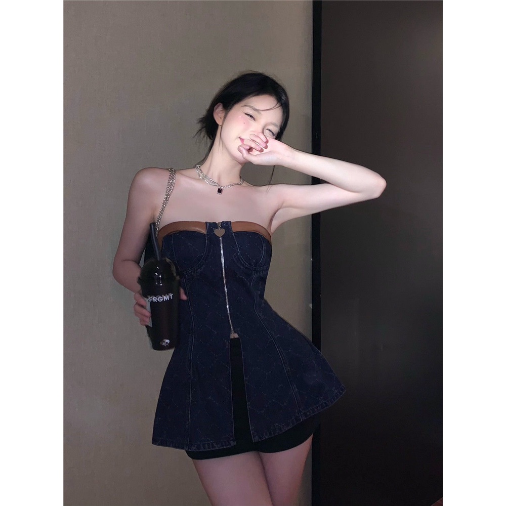 Đầm Denim Dáng Chữ a Không Tay Xẻ Tà Thời Trang Mùa Hè Cho Nữ