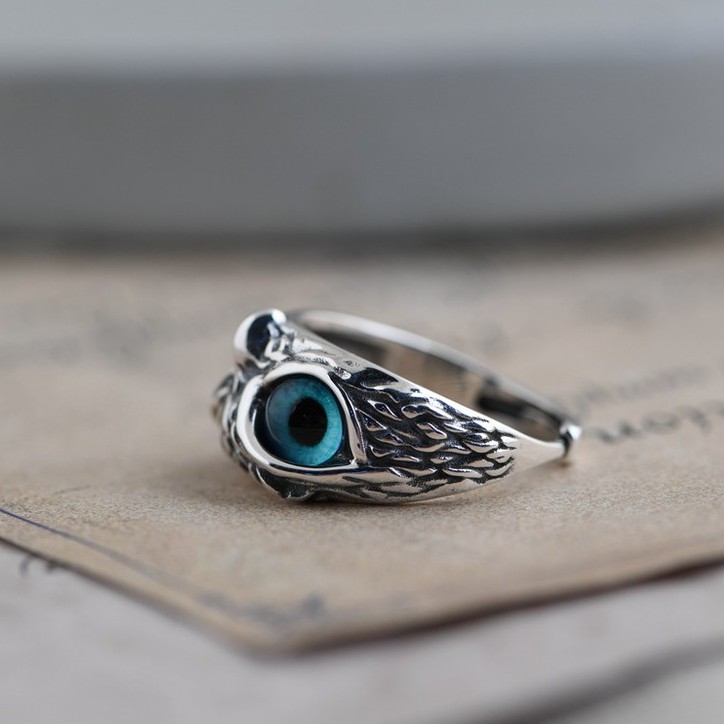 Nhẫn nam titan không gỉ Eagle Ring Mắt Cú Mèo Kuu Clothes Freesize Màu bạc thời trang - Eagle Ring nam nữ đẹp