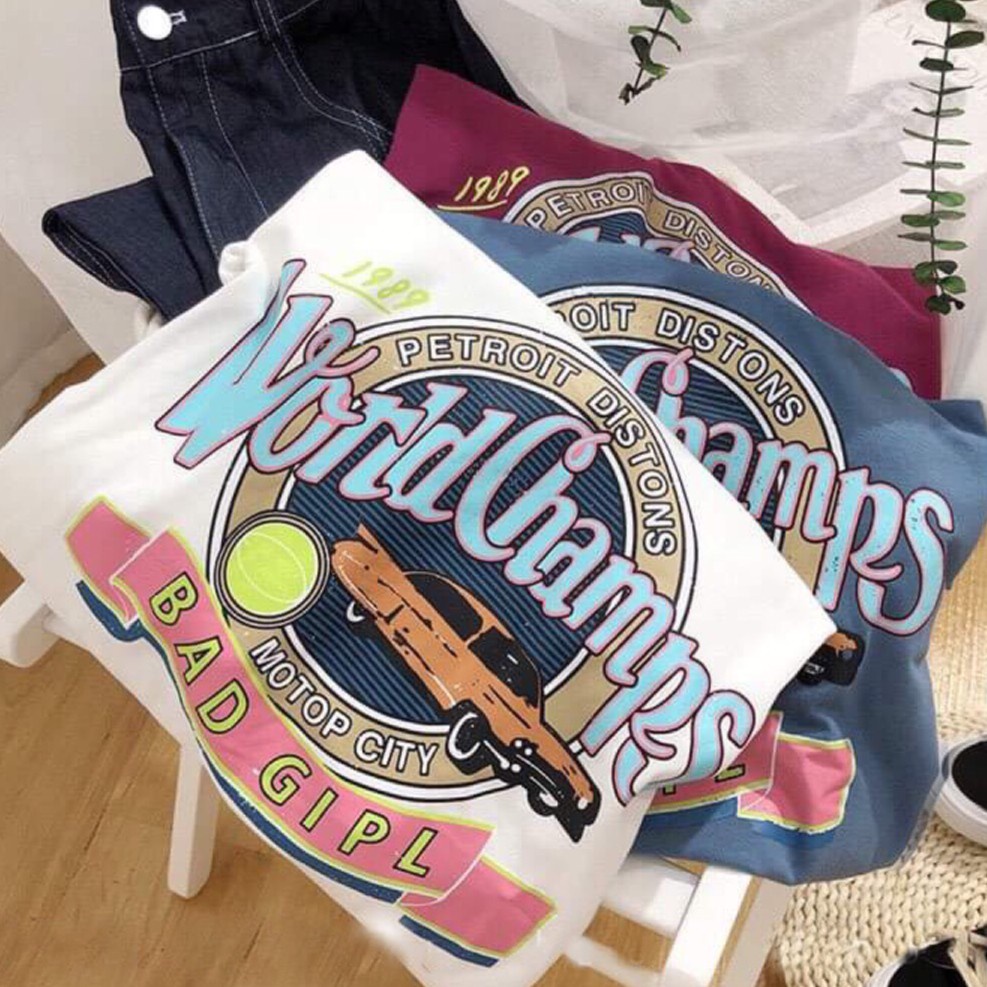 Áo phông nam nữ form rộng 2N Unisex thun cotton in chữ Bad Gipl xanh xám/trắng