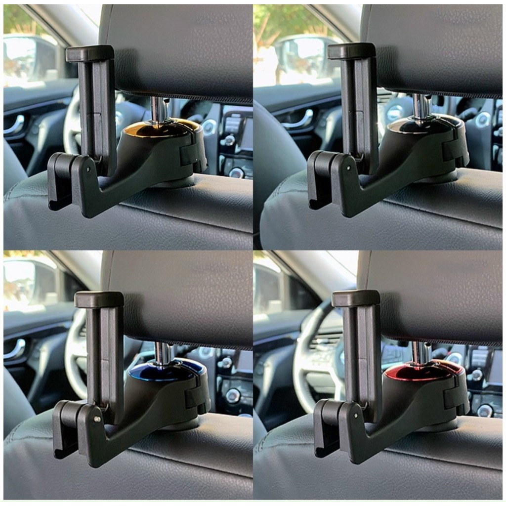 Móc treo đồ ô tô cài ghế sau kèm giá đỡ điện thoại có chốt khóa cổ ghế chịu được 10kg cân nặng, Móc treo đồ xe oto