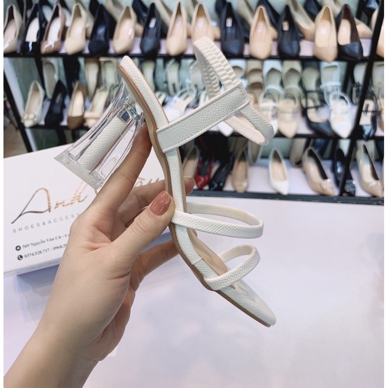 SD78 - Sandal quai mảnh gót trụ trong 7p da lì mềm ôm chân ( ảnh thật kèm e)