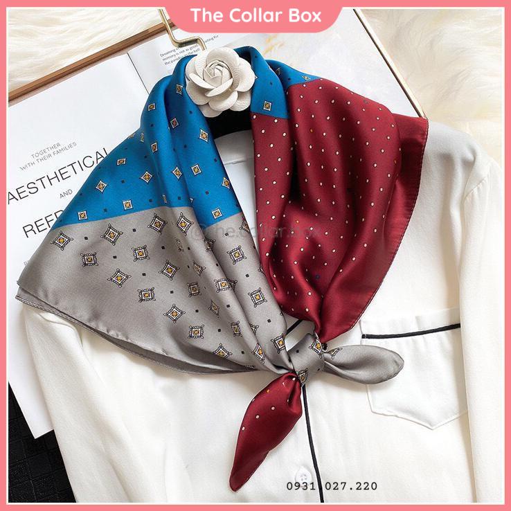 Khăn lụa vuông turban choàng cổ thắt nơ công sở quấn tóc túi xách làm áo thời trang nữ 70x70cm - Mã 7061 The Collar Box