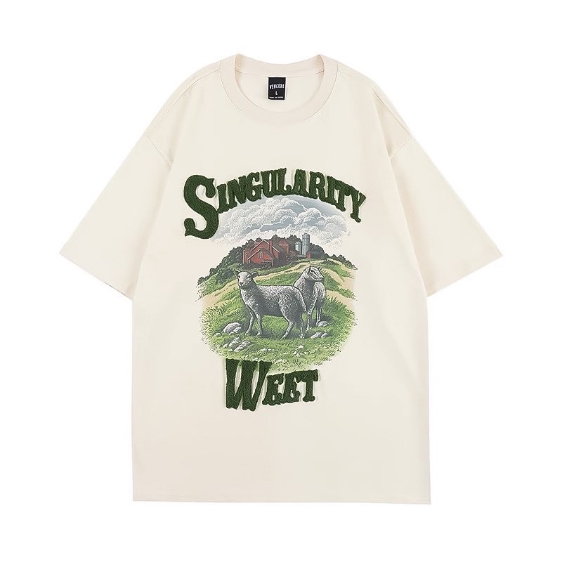 Áo phông SINGULAL phong cách vintage duy nhất màu be