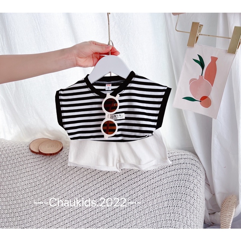 Bộ kẻ ngang tay áo bo viền cho bé trai