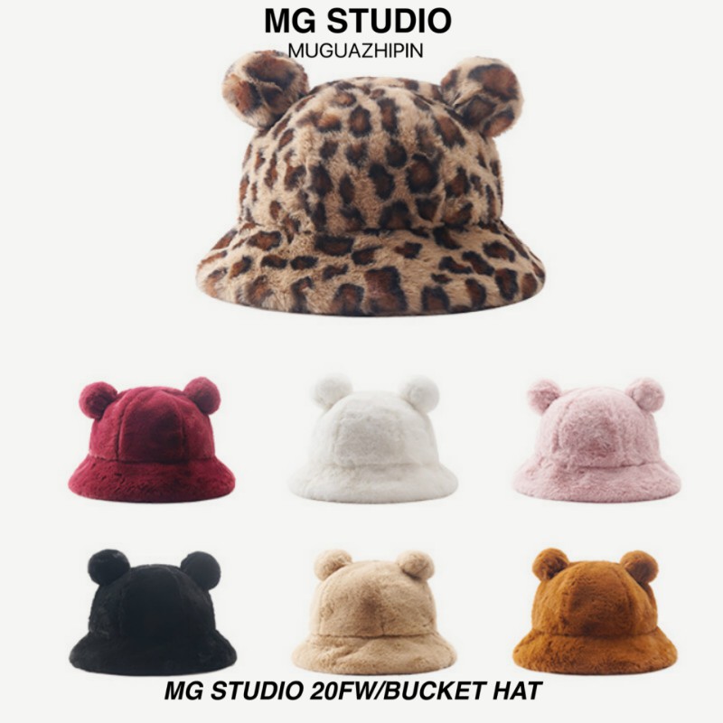 Mũ xô MG STUDIO có lỗ tai thêu họa tiết da báo nhồi bông độc đáo