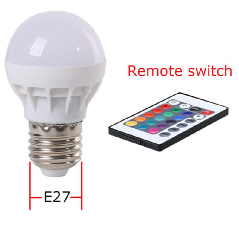 Đèn LED đổi màu RGB 3W E27 điều khiển từ xa
